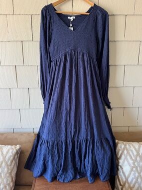 Baltic Born Lainey Dress Stretchy Smocked Bodice Wide Long Sleeve Swiss Dot M
